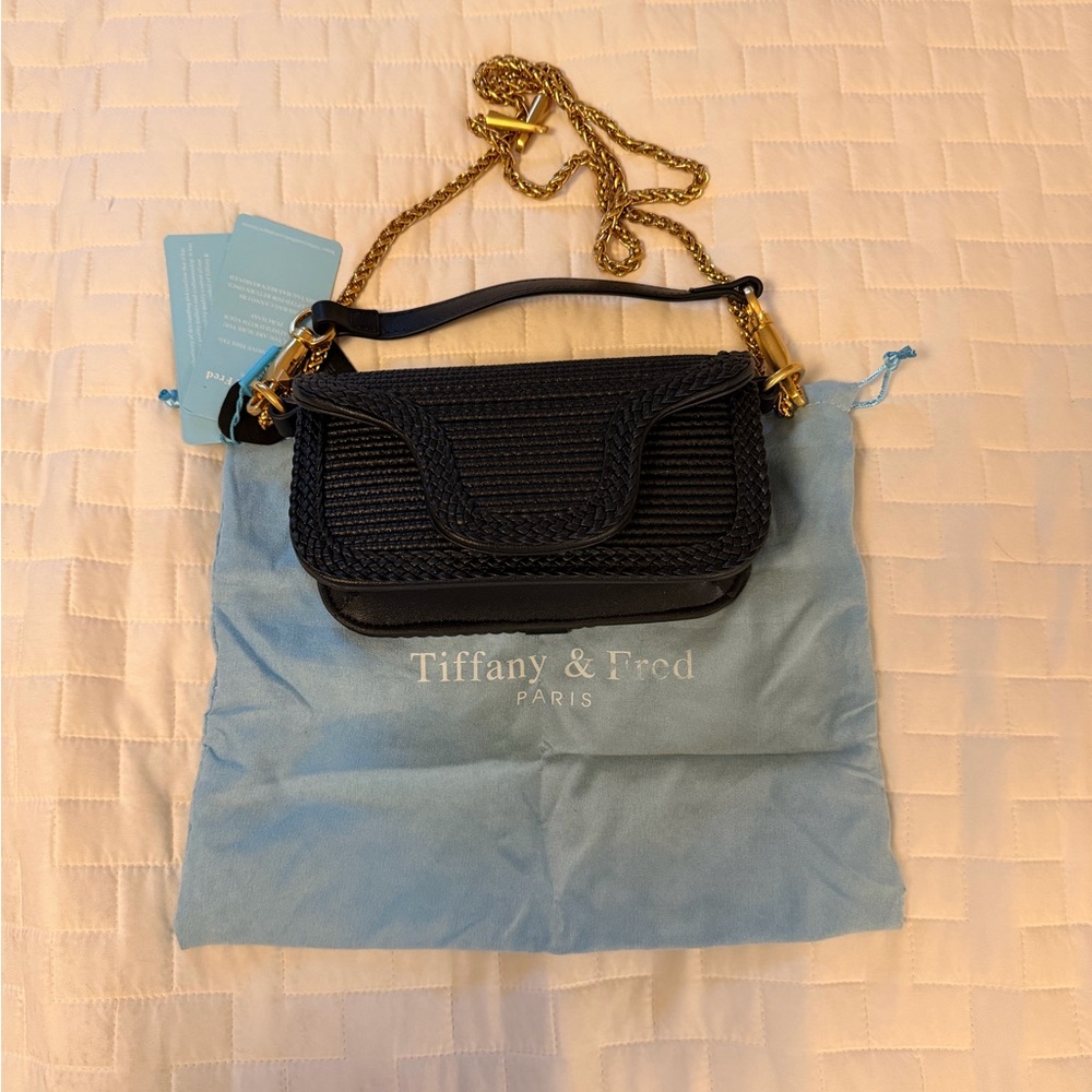 Tiffany & Fred Paris Black Braided Leather Crossbody Bag - Picture 6 of 8